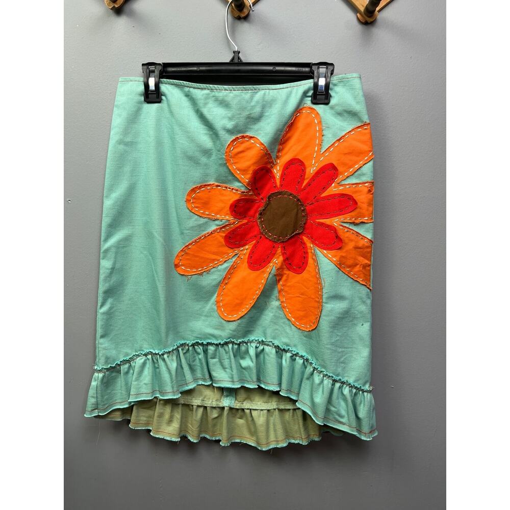 IVU Jane Skirt Womens 8 blue/orange floral Artsy Bold Festival Ruffle‎ Bold